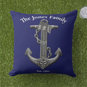 Nautical distressed anchor US flag personalize  Cushion