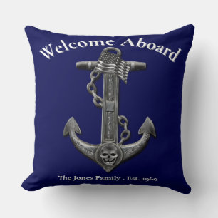 Nautical distressed anchor US flag personalize  Cushion