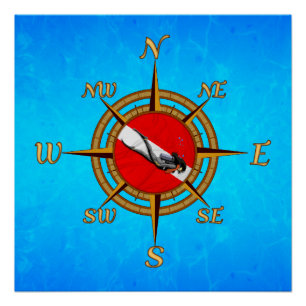 Nautical Dive Compass Poster