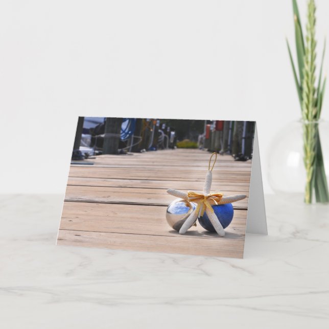 Nautical Dock with Ornaments Holiday Card (Front)