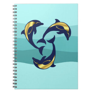 Nautical dolphin aqua blue gold silhouette noteboo notebook