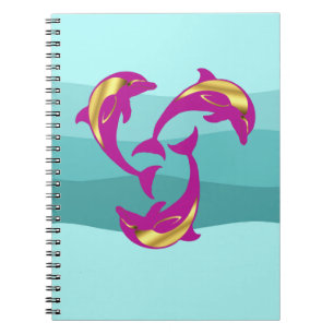 Nautical dolphin bright pink gold silhouette notebook