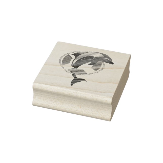 Nautical dolphin jumping through life preserver rubber stamp (Stamp)