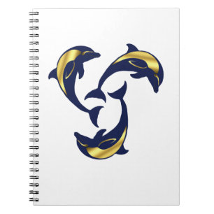 Nautical dolphin navy blue gold silhouette notebook