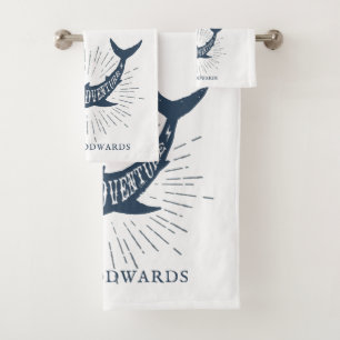 Nautical Dolphin Personalised Family Name  Bath Towel Set