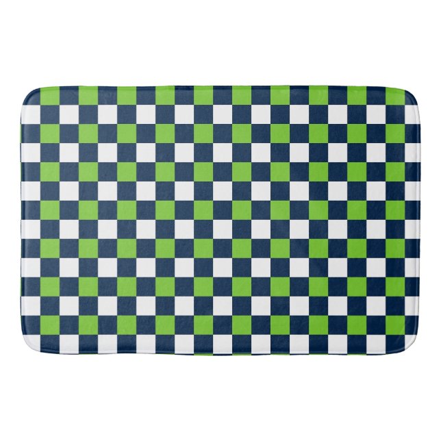 Nautical Doodles – Lime & Navy Mini Check Bath Mat (Front)