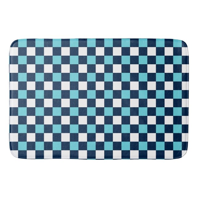 Nautical Doodles – Turquoise & Navy Mini Check Bath Mat (Front)