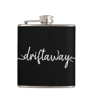nautical DRIFT AWAY script lettering Hip Flask