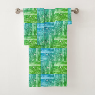 Nautical Driftwood Starfish Pattern Blue Green Bath Towel Set