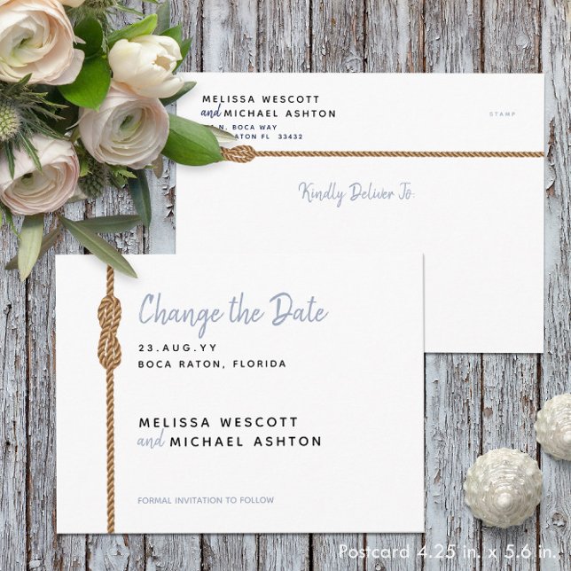 Nautical ⛵ Dusty Blue + White Change The Date Announcement Postcard (Nautical ⛵ Dusty Blue + White Change The Date Announcement Postcard
)