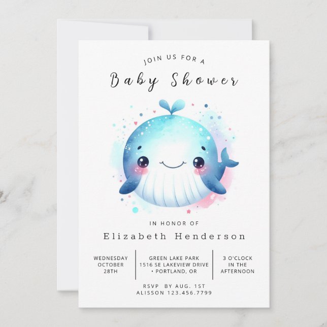 Nautical Editable Whale Baby Shower Invitation (Front)