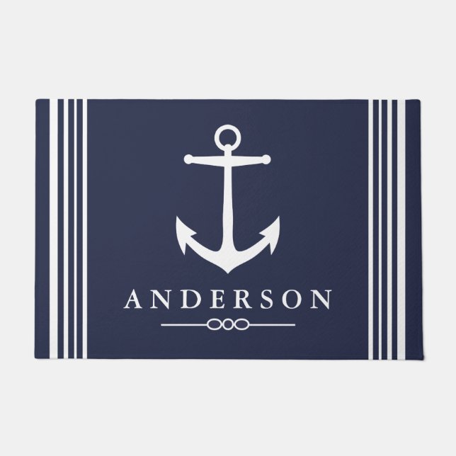Nautical Elegant White Anchor | Personalised Doormat (Front)