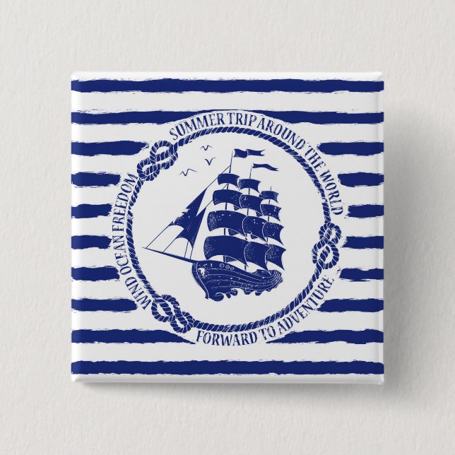 Nautical Emblem With Sailing Ship 15 Cm Square Badge (Front)