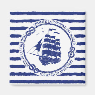 Nautical Emblem With Sailing Ship Magnet