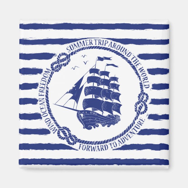 Nautical Emblem With Sailing Ship Magnet (Front)