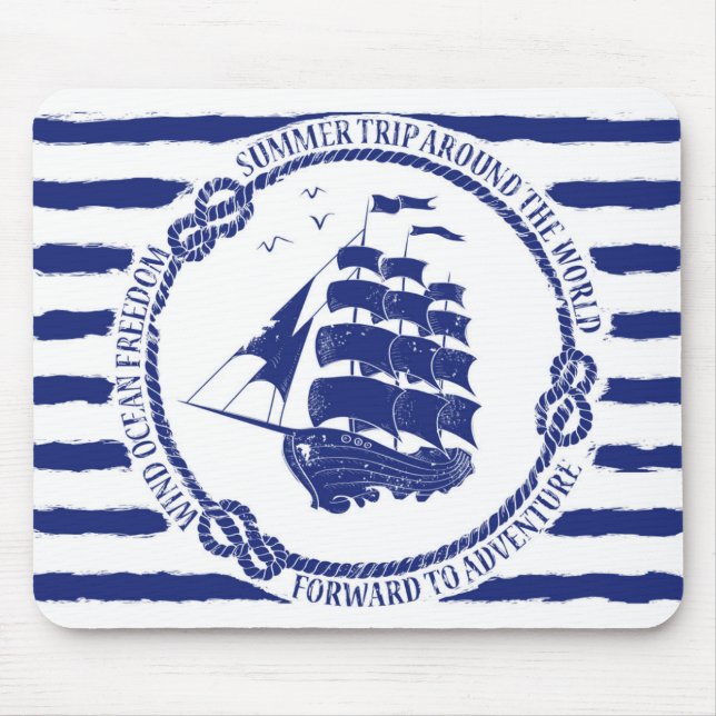 Nautical Emblem With Sailing Ship Mouse Pad (Front)