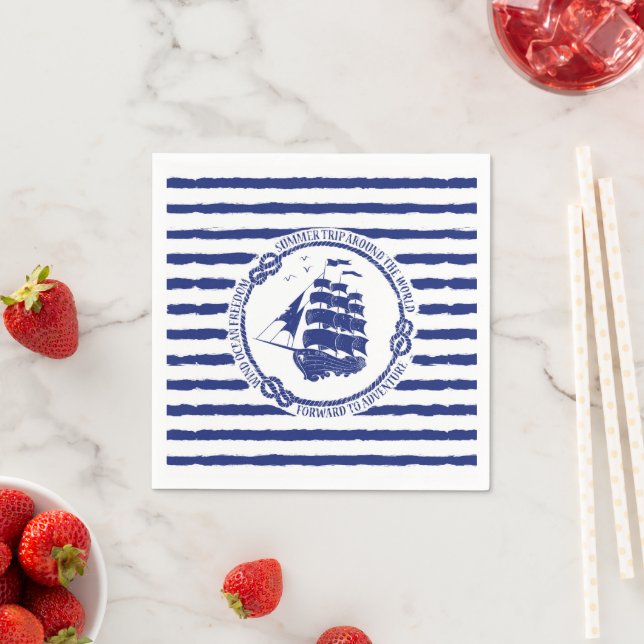 Nautical Emblem With Sailing Ship Napkin (Insitu)