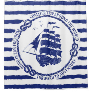 Nautical Emblem With Sailing Ship Shower Curtain
