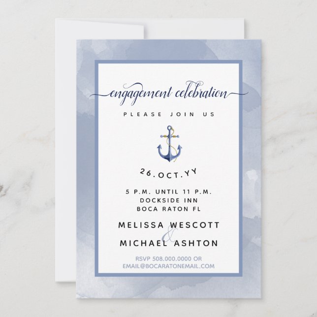 #Nautical Engagement Party Blue Watercolor Invitation (Front)
