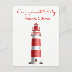 Nautical Engagement Party Lighthouse Beach Summer Invitation Postcard