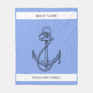 "Nautical Escape" Personalised Boat Name Anchor  Fleece Blanket