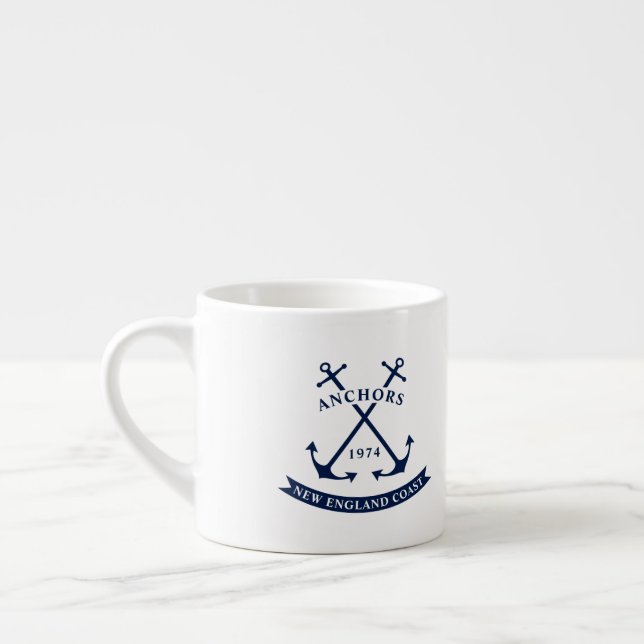 Nautical Espresso Mug with Anchors - Customisable (Left)