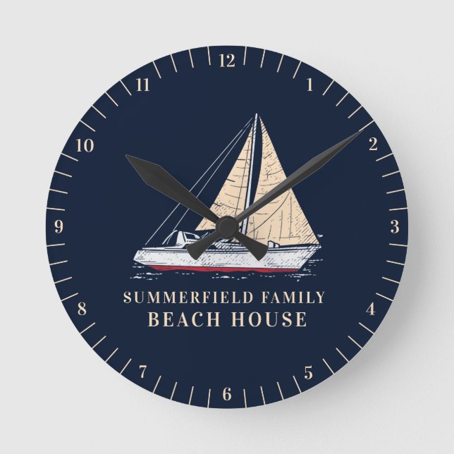 Nautical Family Beach House Decor Custom Round Clock (Front)