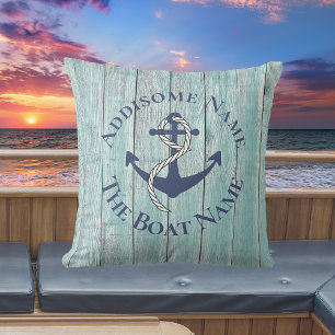 Nautical Family Boat Name Navy Anchor   Throw Pill Cushion