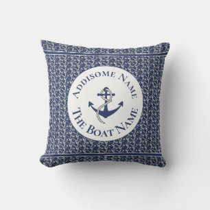 Nautical Family Boat Name Navy Blue Anchor White Cushion