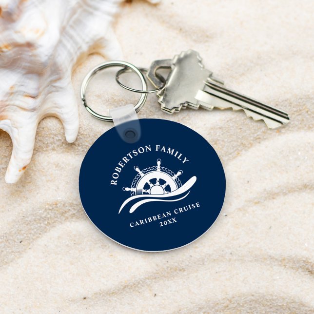 Nautical Family Cruise Ship Wheel Navy Blue Key Ring (Creator Uploaded)