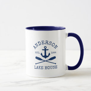 Nautical Family Lake House Blue Anchor Oars Blue Mug