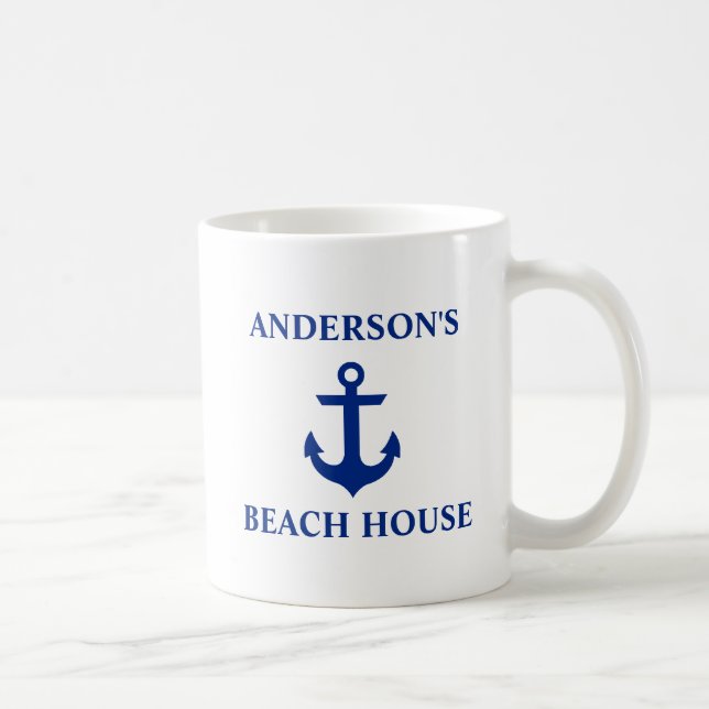 Nautical Family Name Beach House Anchor Coffee Mug (Right)