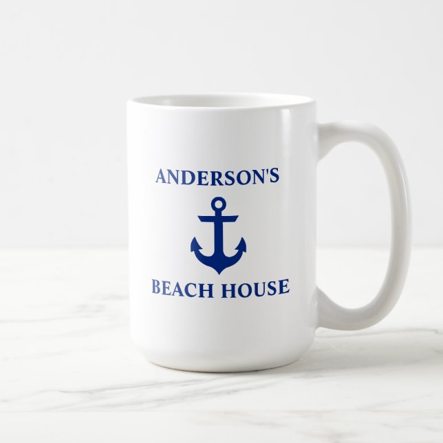Nautical Family Name Beach House Anchor Large Coffee Mug (Right)