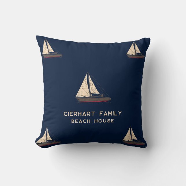 Nautical Family Sailing Boat Beach House Custom Cushion (Front)