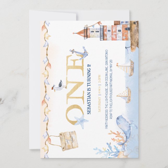 Nautical First Birthday Invitation (Front)