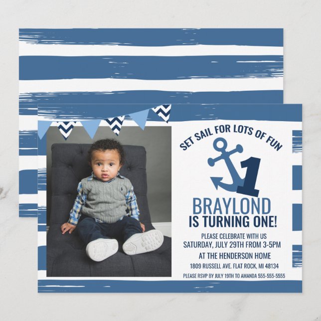 Nautical First Birthday Invitation (Front/Back)