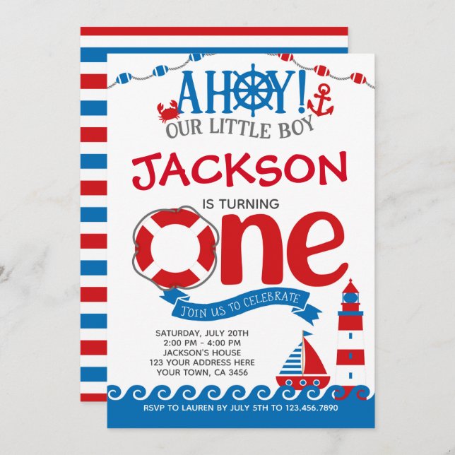 Nautical First Birthday Invitation (Front/Back)