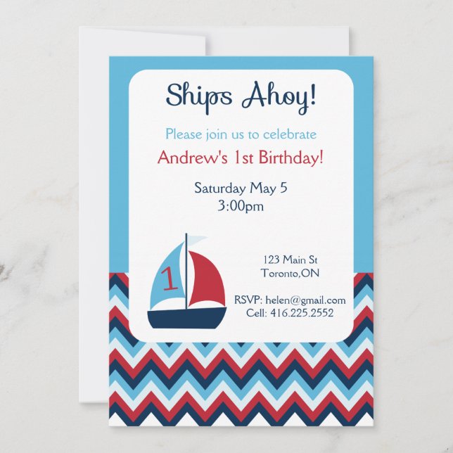 Nautical First Birthday Invitation (Front)