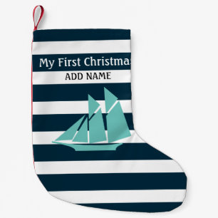 Nautical First Christmas Baby Boy Personalised Small Christmas Stocking