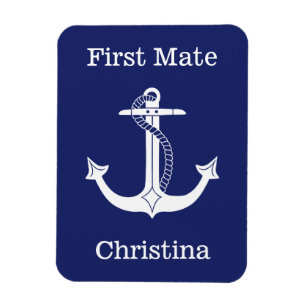 Nautical First Mate White Anchor Personalised Magnet