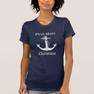 Nautical First Mate White Anchor Personalised T-Shirt