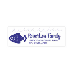 Nautical Fish and Waves Return Address Self-inking Stamp
