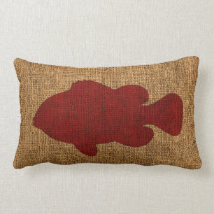 Nautical Fish in Rustic Red Lumbar Cushion