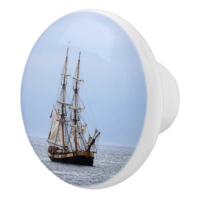 Nautical Fishing Boat Blue Skies Ceramic Knob (Right)