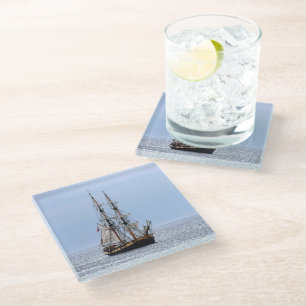 Nautical Fishing Boat Blue Skies Glass Coaster