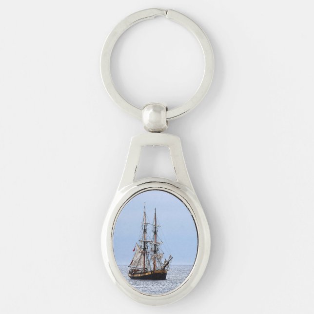 Nautical Fishing Boat Blue Skies Key Ring (Front)
