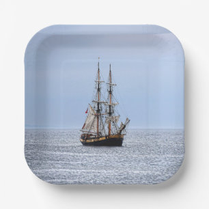 Nautical Fishing Boat Blue Skies Paper Plate