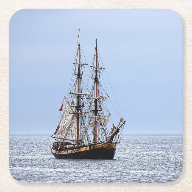 Nautical Fishing Boat Blue Skies Square Paper Coaster (Front)