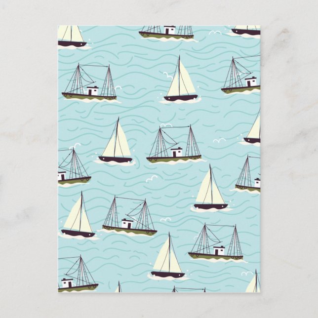 Nautical fishing pattern postcard (Front)