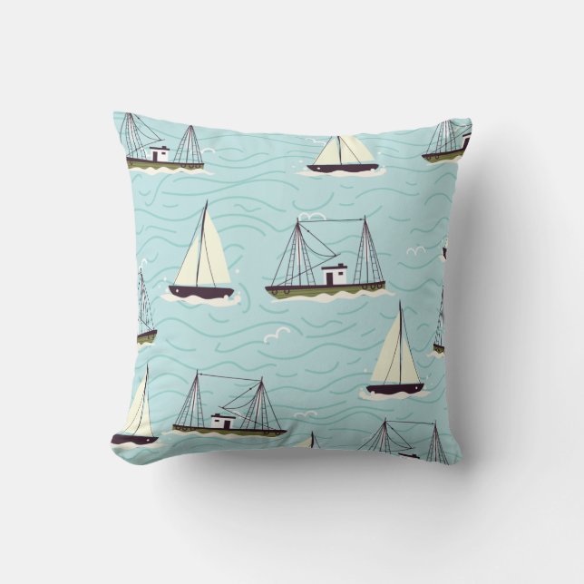 Nautical fishing pattern poster cushion (Front)